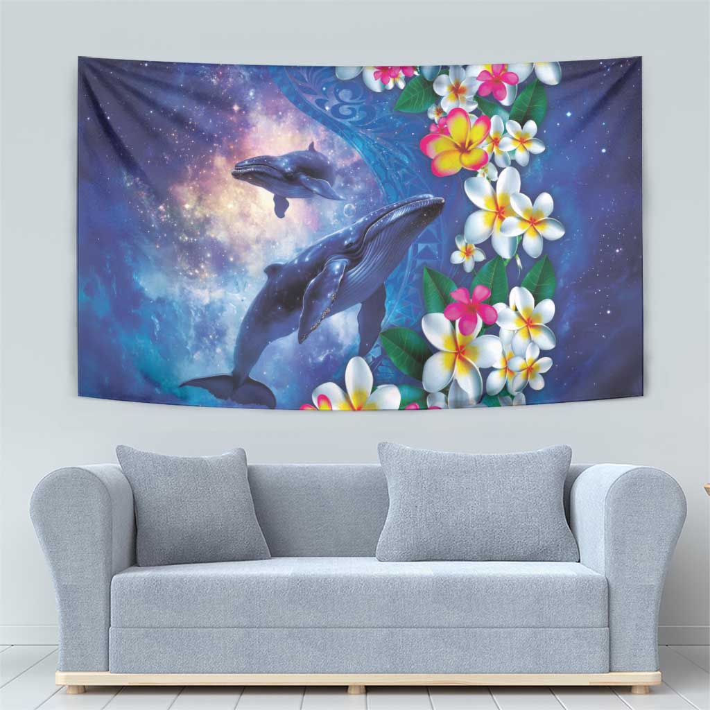 Hawaiian Lei Day Plumeria Humpback Whales Tapestry Polynesian Art Vibrant Starry Nebula Style LT03 - Polynesian Pride