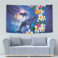 Hawaiian Lei Day Plumeria Humpback Whales Tapestry Polynesian Art Vibrant Starry Nebula Style LT03 - Polynesian Pride