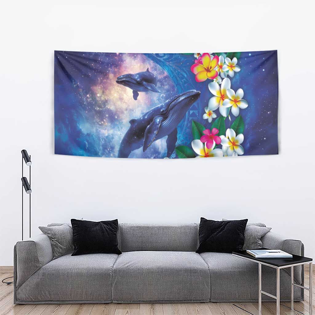 Hawaiian Lei Day Plumeria Humpback Whales Tapestry Polynesian Art Vibrant Starry Nebula Style LT03 - Polynesian Pride
