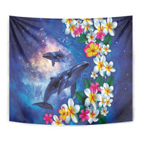 Hawaiian Lei Day Plumeria Humpback Whales Tapestry Polynesian Art Vibrant Starry Nebula Style LT03 - Polynesian Pride