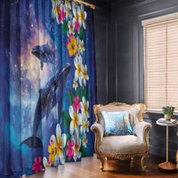 Hawaiian Lei Day Plumeria Humpback Whales Window Curtain Polynesian Art Vibrant Starry Nebula Style