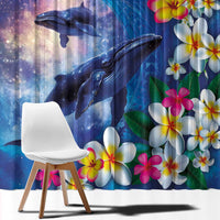 Hawaiian Lei Day Plumeria Humpback Whales Window Curtain Polynesian Art Vibrant Starry Nebula Style