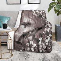 Hawaiian Lei Day Plumeria Humpback Whales Blanket Polynesian Art Vibrant Starry Nebula Grayscale Style