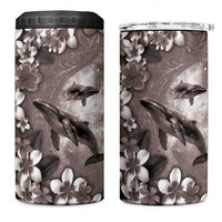 Hawaiian Lei Day Plumeria Humpback Whales 4 in 1 Can Cooler Tumbler Polynesian Art Vibrant Starry Nebula Grayscale Style