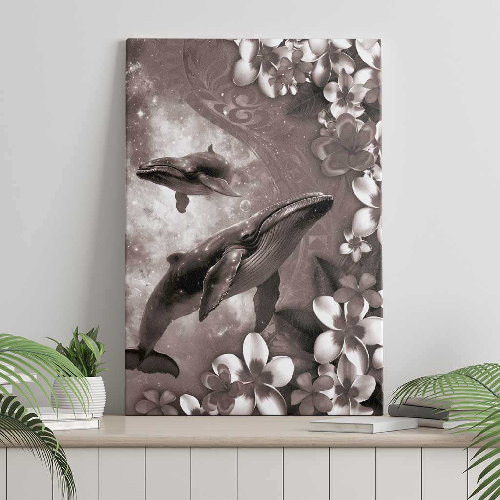 Hawaiian Lei Day Plumeria Humpback Whales Canvas Wall Art Polynesian Art Vibrant Starry Nebula Grayscale Style