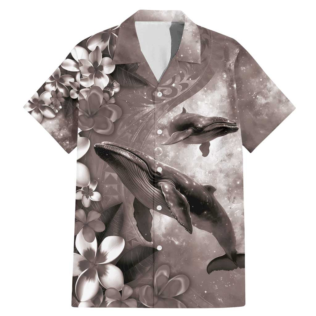 Hawaiian Lei Day Plumeria Humpback Whales Family Matching Mermaid Dress and Hawaiian Shirt Polynesian Art Vibrant Starry Nebula Grayscale Style