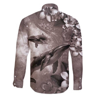 Hawaiian Lei Day Plumeria Humpback Whales Family Matching Off The Shoulder Long Sleeve Dress and Hawaiian Shirt Polynesian Art Vibrant Starry Nebula Grayscale Style