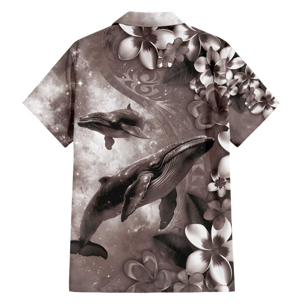 Hawaiian Lei Day Plumeria Humpback Whales Family Matching Puletasi and Hawaiian Shirt Polynesian Art Vibrant Starry Nebula Grayscale Style