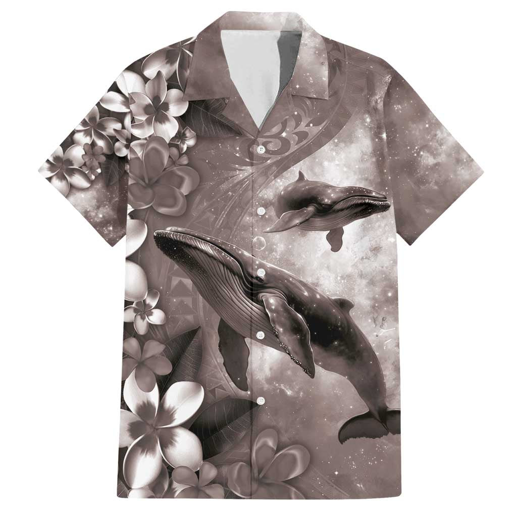 Hawaiian Lei Day Plumeria Humpback Whales Family Matching Tank Maxi Dress and Hawaiian Shirt Polynesian Art Vibrant Starry Nebula Grayscale Style