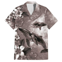 Hawaiian Lei Day Plumeria Humpback Whales Hawaiian Shirt Polynesian Art Vibrant Starry Nebula Grayscale Style