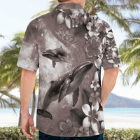 Hawaiian Lei Day Plumeria Humpback Whales Hawaiian Shirt Polynesian Art Vibrant Starry Nebula Grayscale Style
