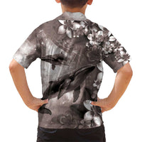 Hawaiian Lei Day Plumeria Humpback Whales Kid Hawaiian Shirt Polynesian Art Vibrant Starry Nebula Grayscale Style
