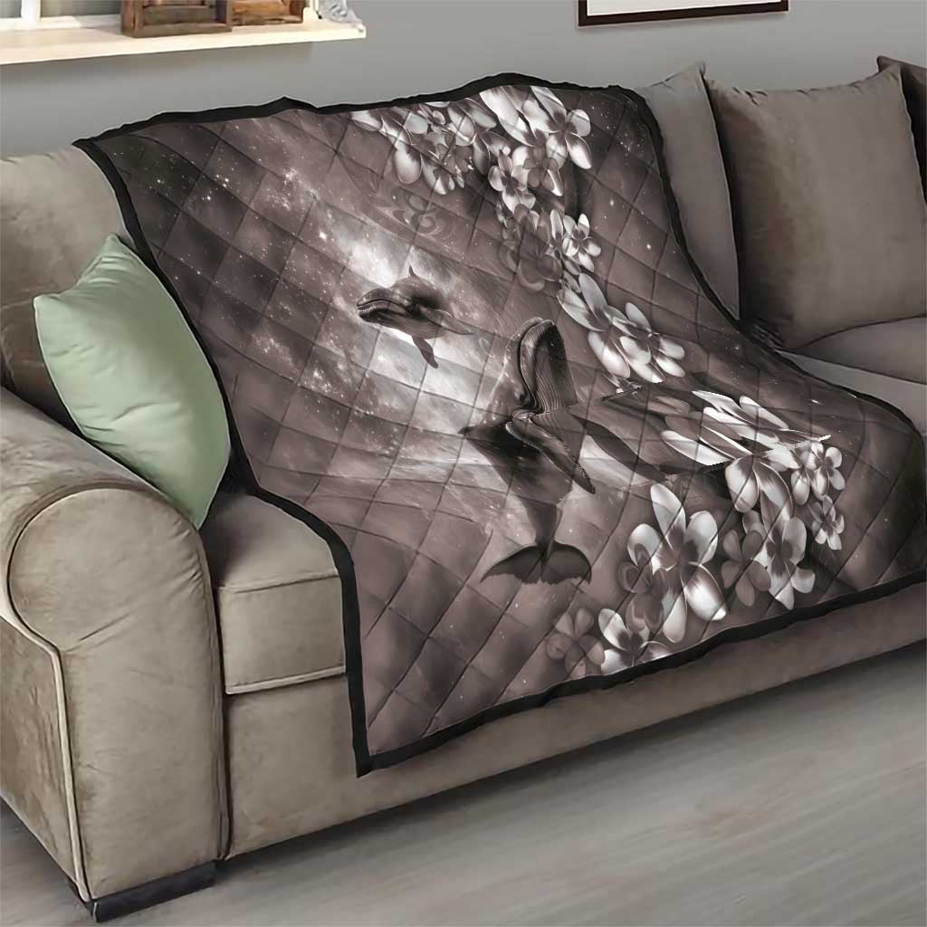 Hawaiian Lei Day Plumeria Humpback Whales Quilt Polynesian Art Vibrant Starry Nebula Grayscale Style