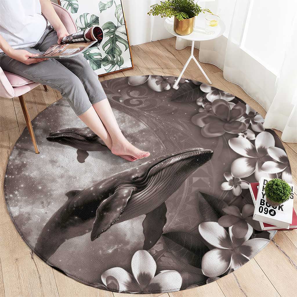 Hawaiian Lei Day Plumeria Humpback Whales Round Carpet Polynesian Art Vibrant Starry Nebula Grayscale Style LT03 - Polynesian Pride