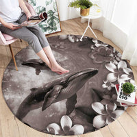 Hawaiian Lei Day Plumeria Humpback Whales Round Carpet Polynesian Art Vibrant Starry Nebula Grayscale Style LT03 - Polynesian Pride