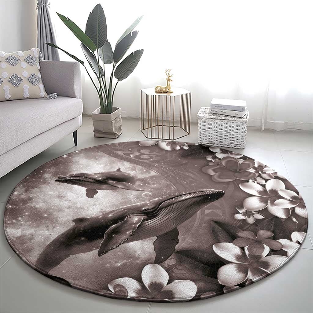 Hawaiian Lei Day Plumeria Humpback Whales Round Carpet Polynesian Art Vibrant Starry Nebula Grayscale Style LT03 - Polynesian Pride