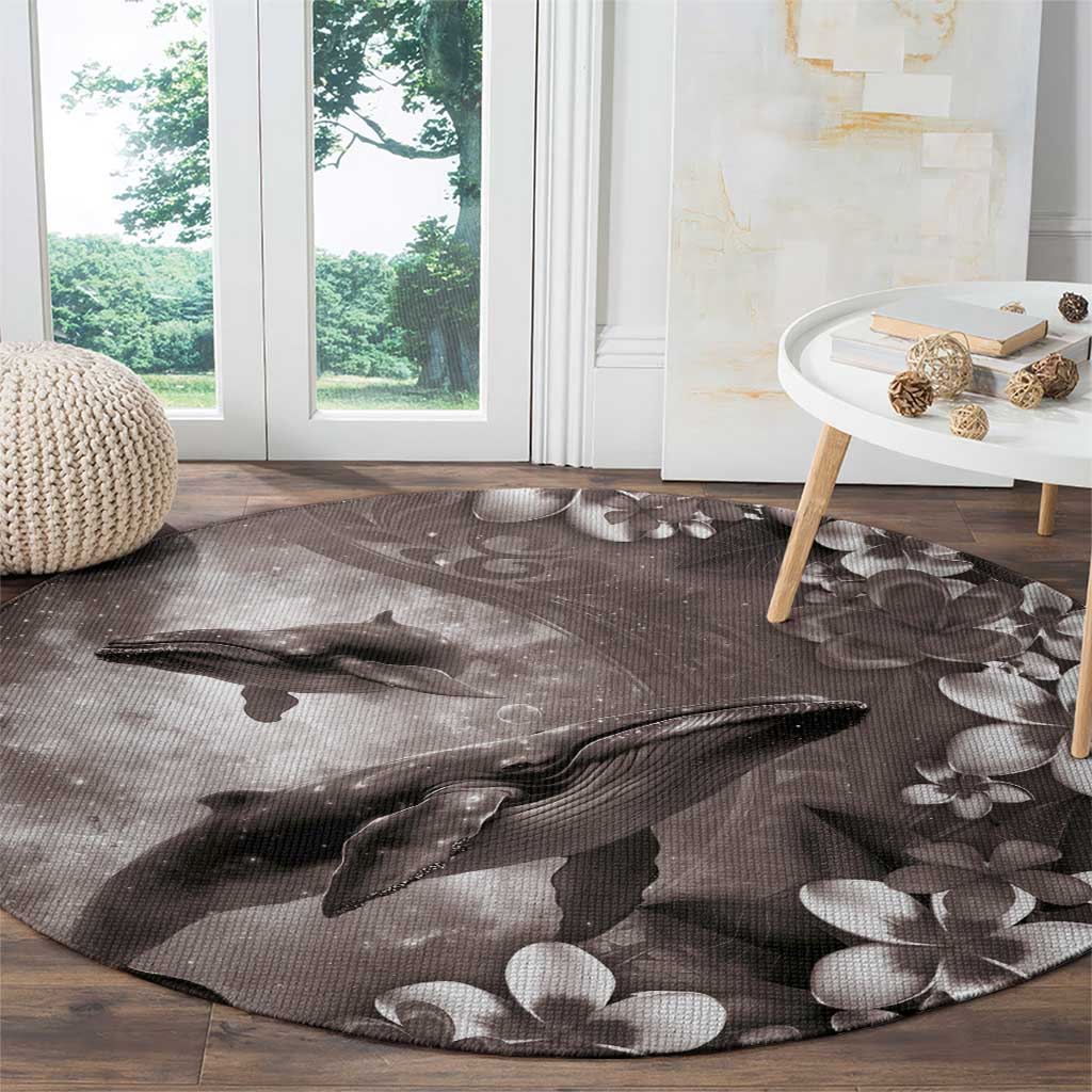Hawaiian Lei Day Plumeria Humpback Whales Round Carpet Polynesian Art Vibrant Starry Nebula Grayscale Style LT03 - Polynesian Pride