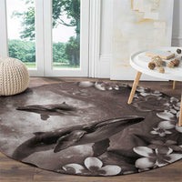 Hawaiian Lei Day Plumeria Humpback Whales Round Carpet Polynesian Art Vibrant Starry Nebula Grayscale Style LT03 - Polynesian Pride