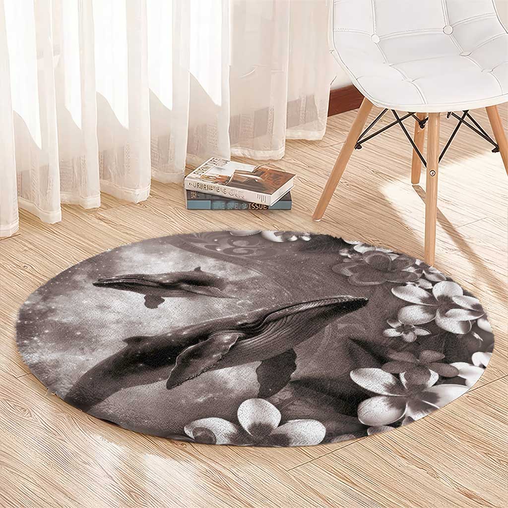 Hawaiian Lei Day Plumeria Humpback Whales Round Carpet Polynesian Art Vibrant Starry Nebula Grayscale Style LT03 - Polynesian Pride