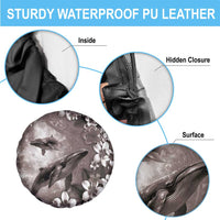 Hawaiian Lei Day Plumeria Humpback Whales Spare Tire Cover Polynesian Art Vibrant Starry Nebula Grayscale Style