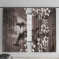 Hawaiian Lei Day Plumeria Humpback Whales Window Curtain Polynesian Art Vibrant Starry Nebula Grayscale Style