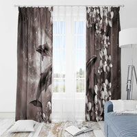 Hawaiian Lei Day Plumeria Humpback Whales Window Curtain Polynesian Art Vibrant Starry Nebula Grayscale Style