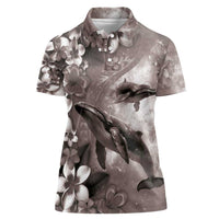 Hawaiian Lei Day Plumeria Humpback Whales Women Polo Shirt Polynesian Art Vibrant Starry Nebula Grayscale Style