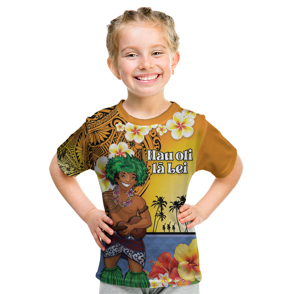 Happy Lei Day Kid T Shirt Hula Male Dancer Polynesian Flower Kakau Pattern