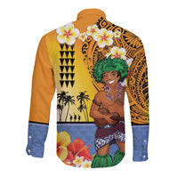 Happy Lei Day Long Sleeve Button Shirt Hula Male Dancer Polynesian Flower Kakau Pattern LT03 - Polynesian Pride