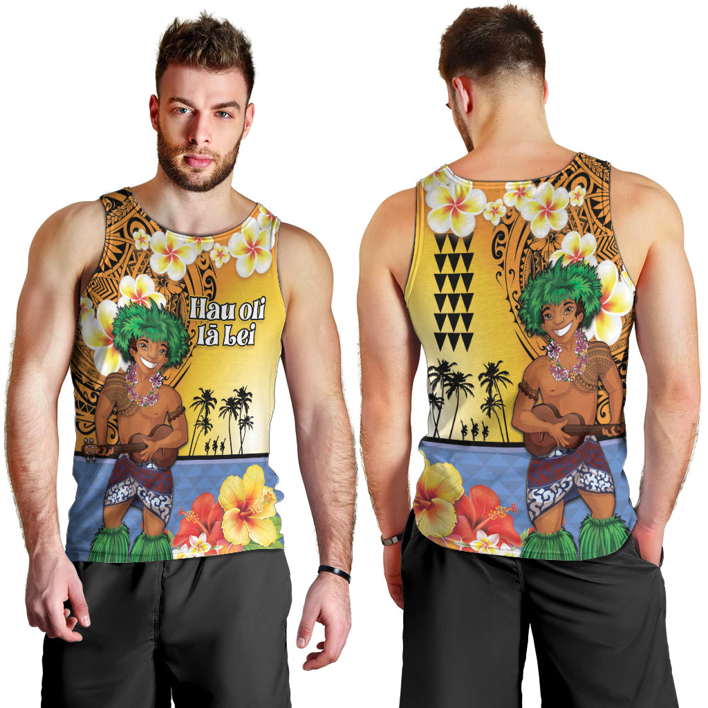 Happy Lei Day Men Tank Top Hula Male Dancer Polynesian Flower Kakau Pattern