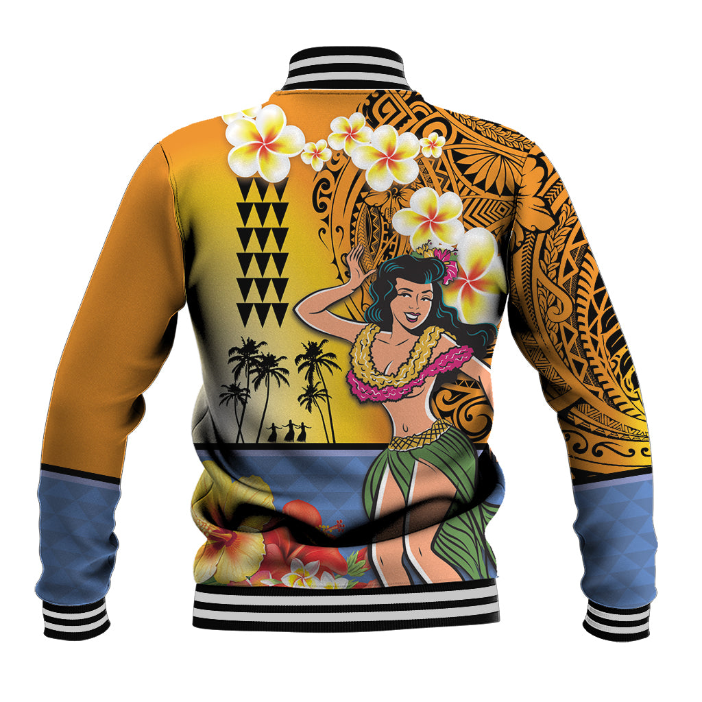 Happy Lei Day Baseball Jacket Hula Girl Polynesian Flower Kakau Pattern
