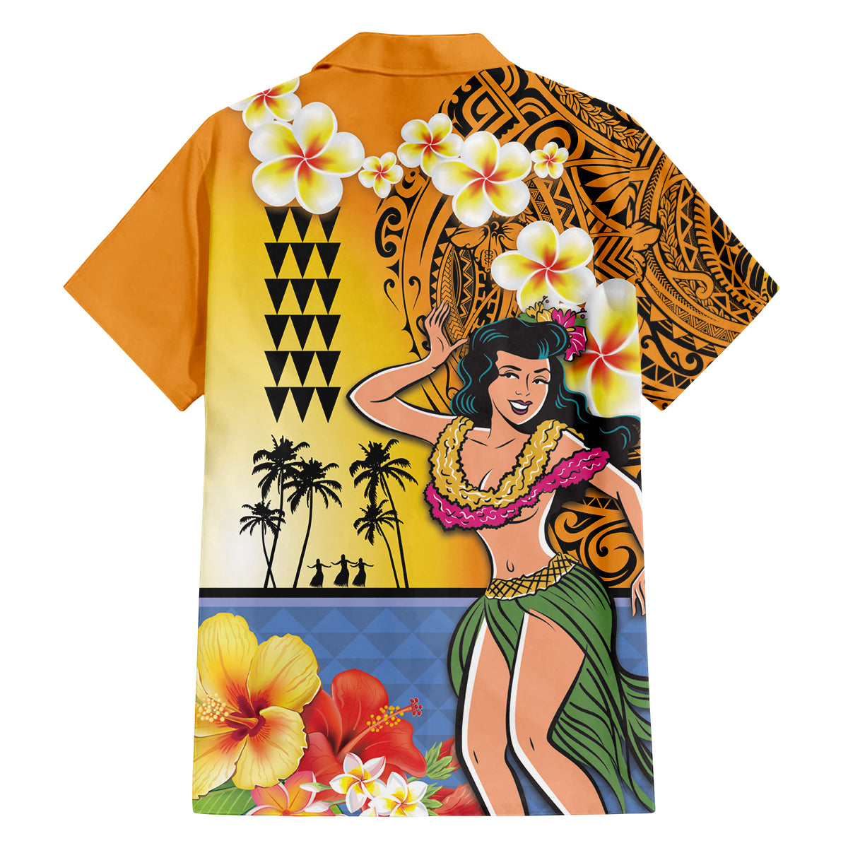 Happy Lei Day Family Matching Puletasi and Hawaiian Shirt Hula Girl Polynesian Flower Kakau Pattern