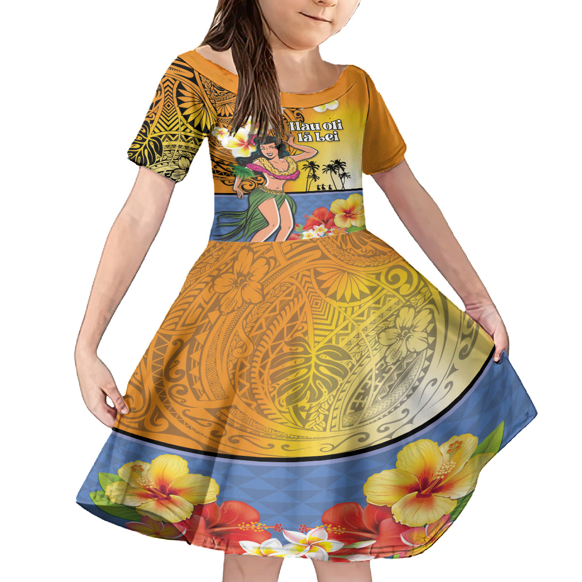 Happy Lei Day Family Matching Summer Maxi Dress and Hawaiian Shirt Hula Girl Polynesian Flower Kakau Pattern