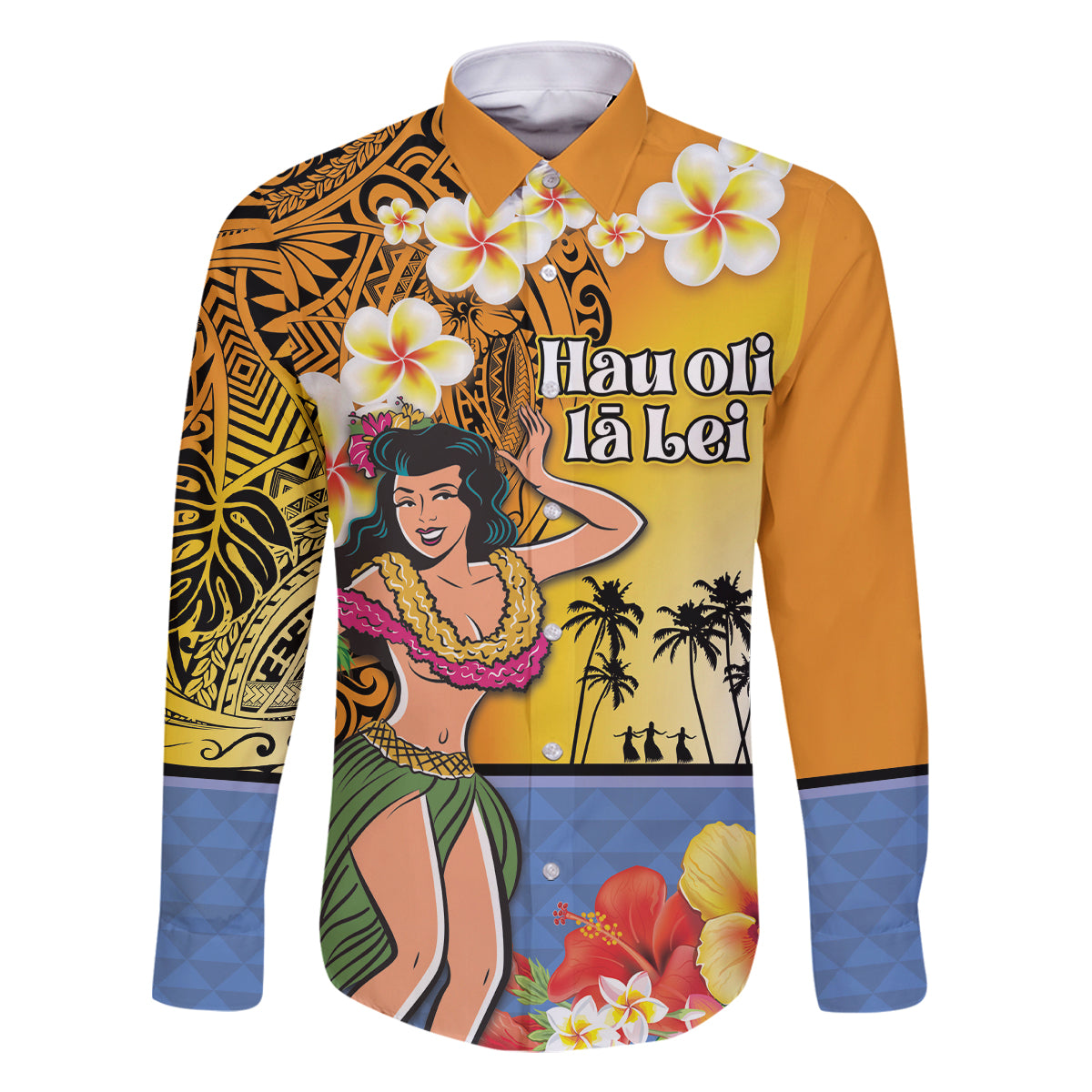 Happy Lei Day Family Matching Tank Maxi Dress and Hawaiian Shirt Hula Girl Polynesian Flower Kakau Pattern