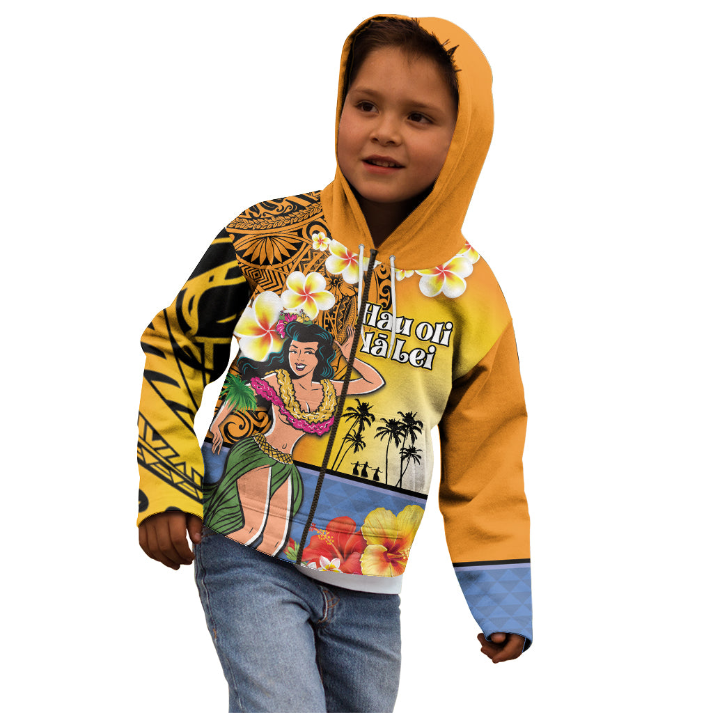 Happy Lei Day Kid Hoodie Hula Girl Polynesian Flower Kakau Pattern