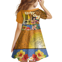 Happy Lei Day Kid Short Sleeve Dress Hula Girl Polynesian Flower Kakau Pattern