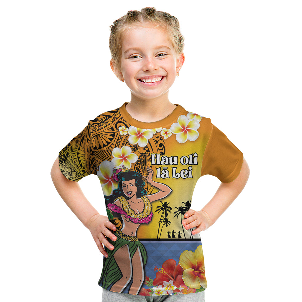 Happy Lei Day Kid T Shirt Hula Girl Polynesian Flower Kakau Pattern