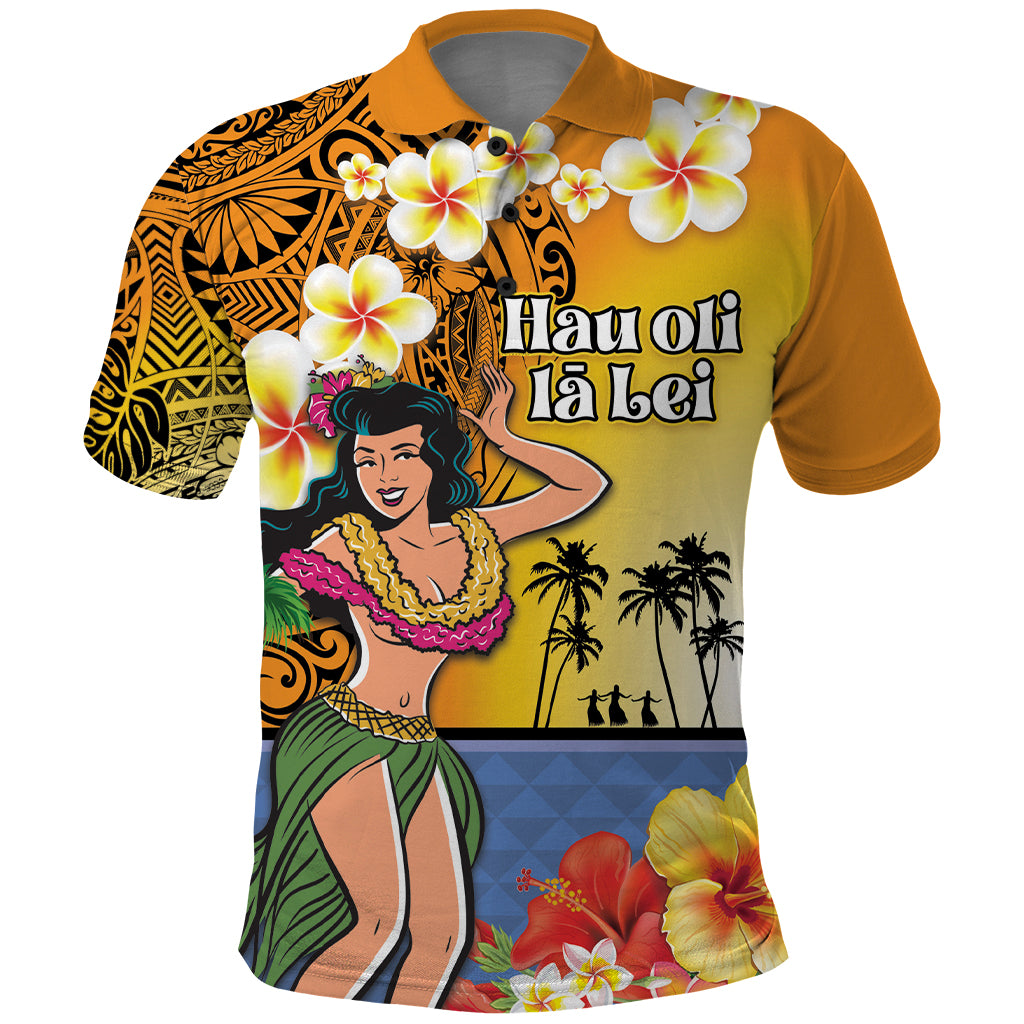 Happy Lei Day Polo Shirt Hula Girl Polynesian Flower Kakau Pattern