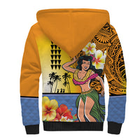 Happy Lei Day Sherpa Hoodie Hula Girl Polynesian Flower Kakau Pattern
