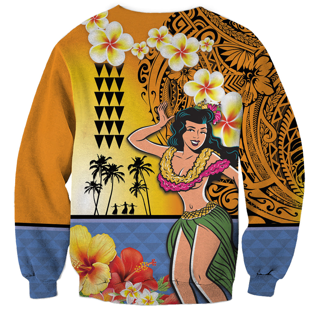 Happy Lei Day Sweatshirt Hula Girl Polynesian Flower Kakau Pattern