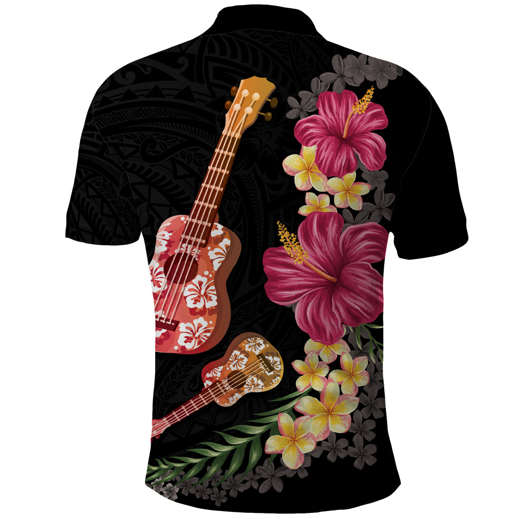 Ukulele mix Polynesian Flower Polo Shirt Hawaiian Tribal Pattern
