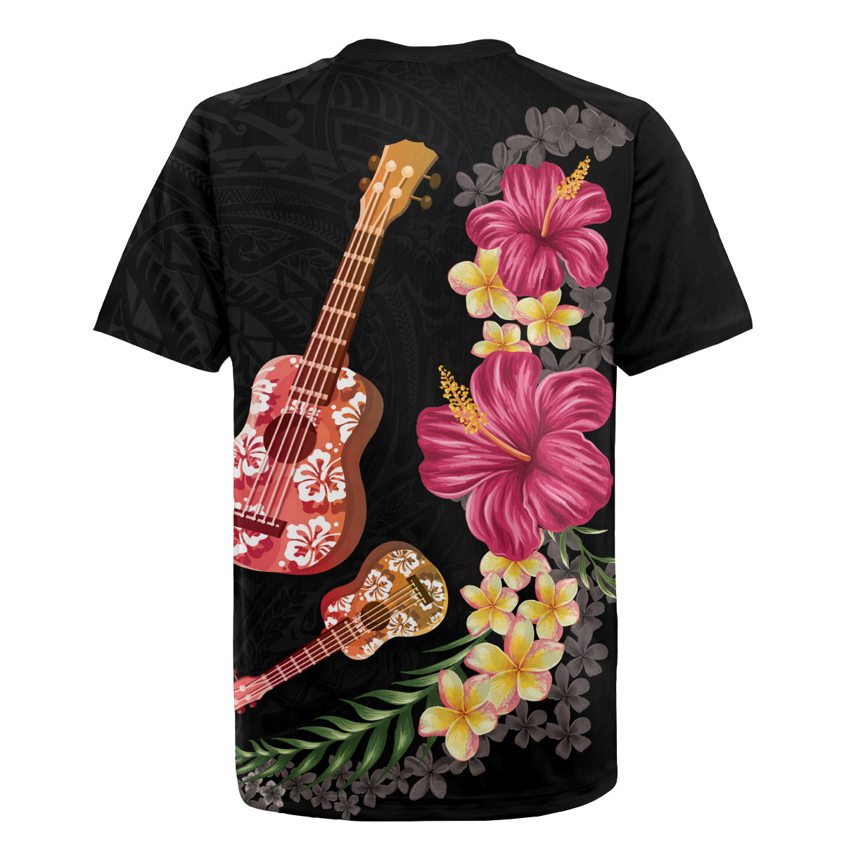 Ukulele mix Polynesian Flower Rugby Jersey Hawaiian Tribal Pattern