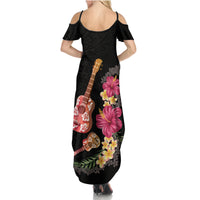 Ukulele mix Polynesian Flower Summer Maxi Dress Hawaiian Tribal Pattern