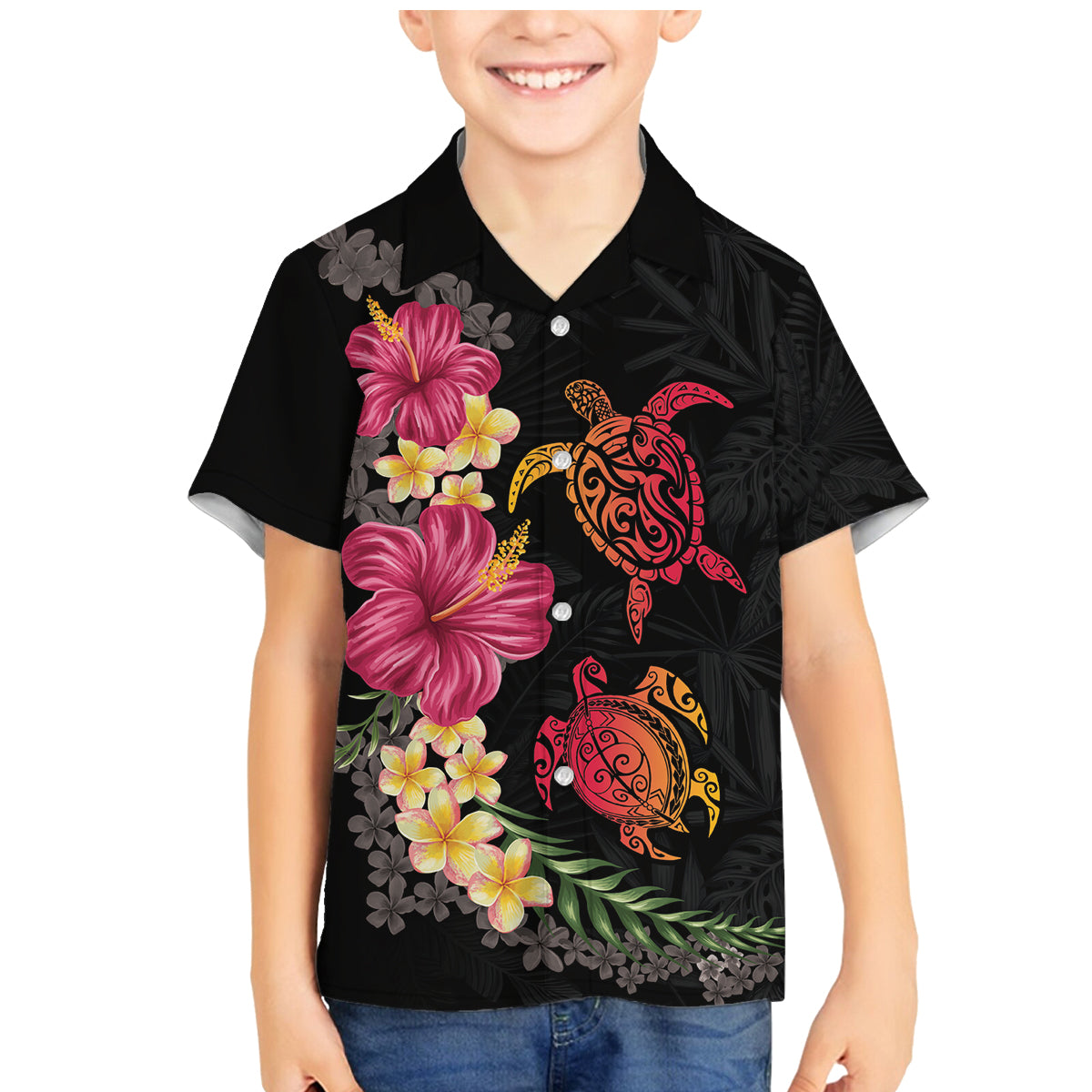 Hawaiian Flower and Tribal Turtle Family Matching Mermaid Dress and Hawaiian Shirt Colorful Style