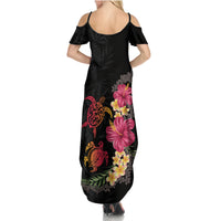 Hawaiian Flower and Tribal Turtle Summer Maxi Dress Colorful Style