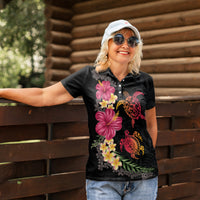 Hawaiian Flower and Tribal Turtle Women Polo Shirt Colorful Style