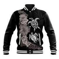 Hawaiian Flower and Tribal Turtle Baseball Jacket Grayscale Mode