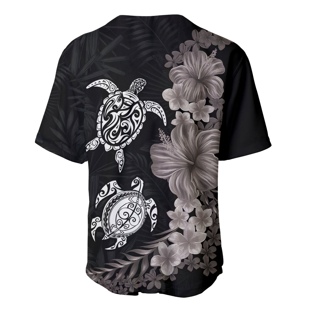 Hawaiian Flower and Tribal Turtle Baseball Jersey Grayscale Mode