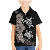 Hawaiian Flower and Tribal Turtle Family Matching Mermaid Dress and Hawaiian Shirt Grayscale Mode