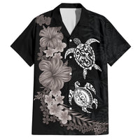 Hawaiian Flower and Tribal Turtle Family Matching Short Sleeve Bodycon Dress and Hawaiian Shirt Grayscale Mode